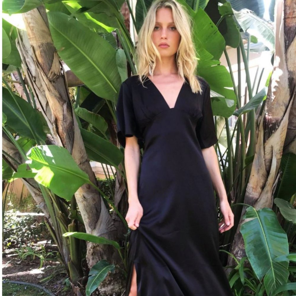 NASTY GAL Black Satin Maxi Dress